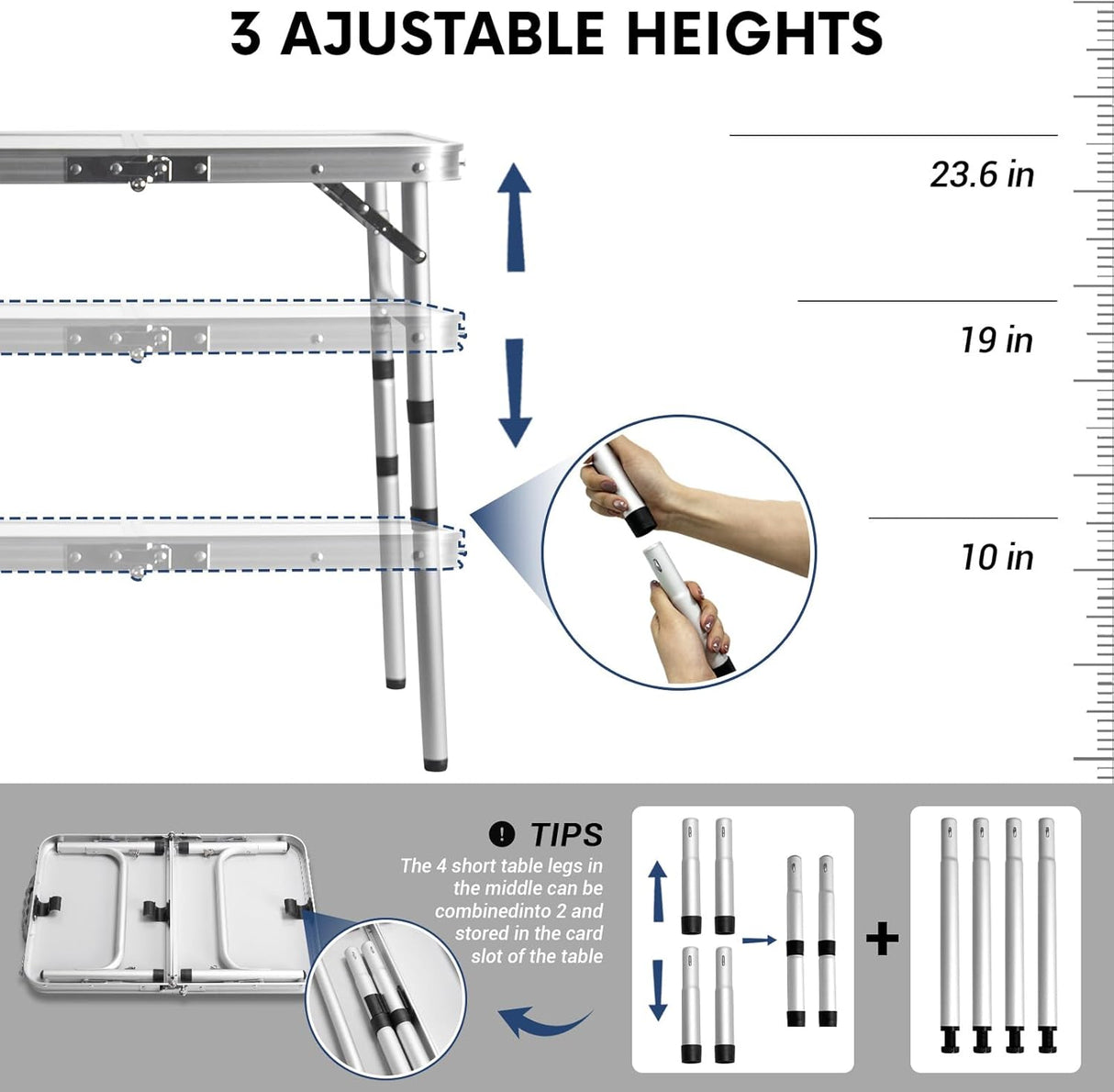 Small Folding Table 2FT Lightweight Portable Aluminum Camping Table for Picnic and Camping Mini Foldable with Adjustable