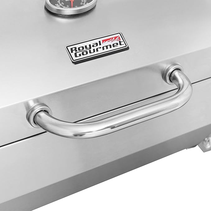 Royal Gourmet GT1001 Stainless Steel Portable Grill, 10000 BTU BBQ Tabletop Gas Grill with Folding Legs and Lockable Lid,