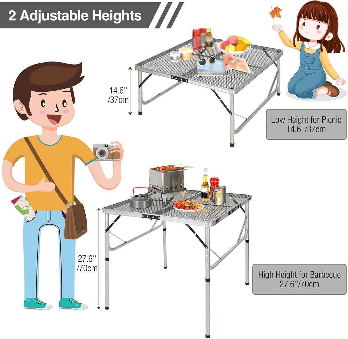 REDCAMP Folding Portable Grill Table for Outside, Lightweight Aluminum Metal Grill Stand Table for Camping Cooking BBQ RV