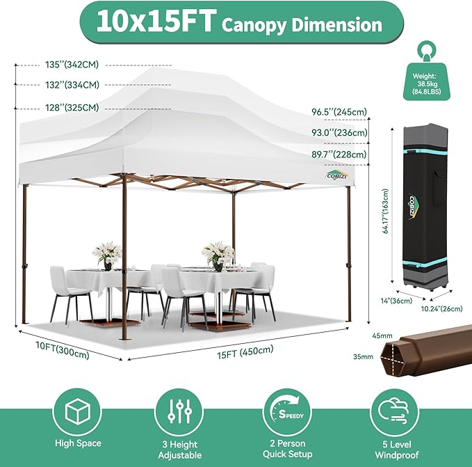 COBIZI 10x15 Pop Up Canopy Tent Heavy Duty with Sidewall, Commercial Outdoor Easy Pop Up Gazebo for Party Wedding All