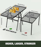 Foldable Grill Table with Mesh Desktop, 200lbs 4Ft Portable Folding Table, Height Adjustable Metal Table for Ourdoor,