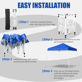 10x10 Pop Up Canopy, 300D Silver Coated Blue Fabric Outdoor Gazebo, Beach Tent Slant Legs with Storage Bag,Easy Up Sun Shade