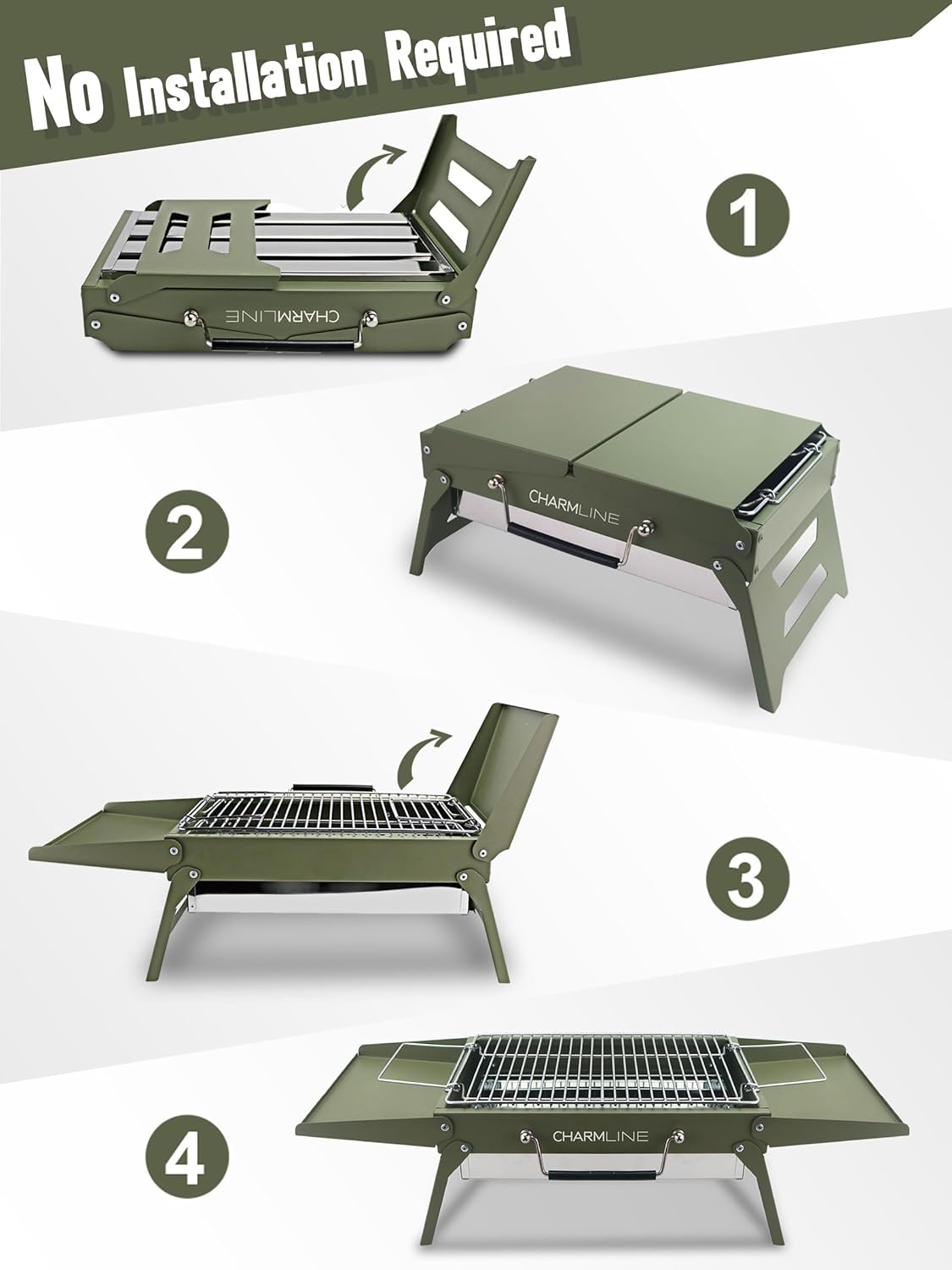 Charmline 14x9inch Small Foldable Portable Charcoal Grill, Compact Portable Grill for Outdoor, Charcoal Grills for Camping,