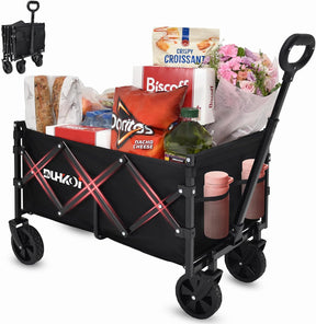 Collapsible Wagon Cart with Wheels Foldable,11 Lbs Lightweight Portable Folding Utility Wagon,90 L Heavy Duty Grocery