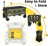 Sekey 48''L Collapsible Foldable Extended Wagon with 440lbs Weight Capacity, Heavy Duty 300L Folding Utility Garden Cart