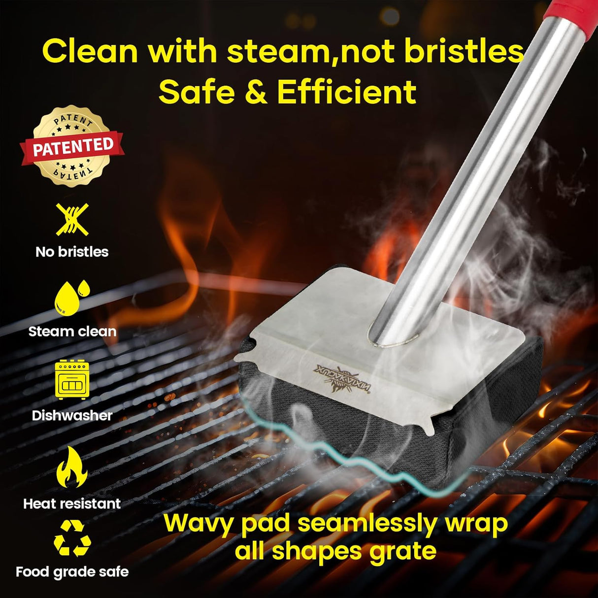 Grill Brush Bristle Free,Upgraded Aramid Fiber Wavy Pad Perfect for Cast Iron Grates/Porcelain/Weber Gas/Charcoal