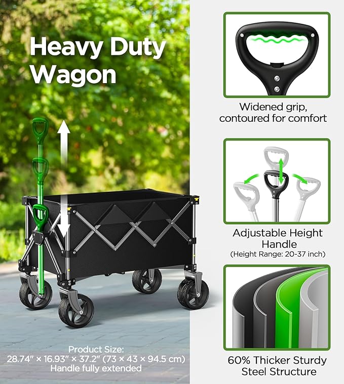 Beach Wagon,Collapsible Wagon 220lbs with Big Wheels FoldableWagon Carts,Portable Utility for Garden Grocery Sports Camping