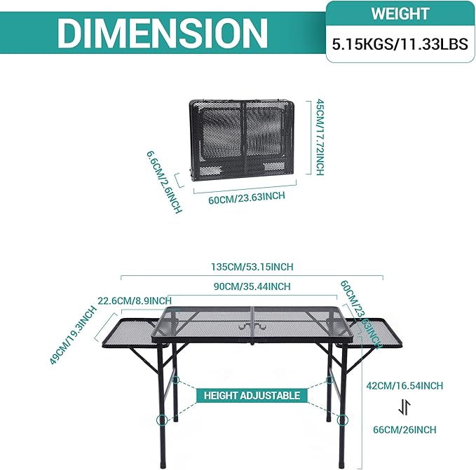 Nice C Folding Grill Table, Camping Table, Tailgate Tables, Grill Tables, Outdoor, Metal Folding Adjustable Height&Width,
