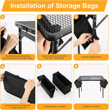 Camping Table 3FT Grill Table with 2×7/15L Storage Bag Foldable Folding Table Picnic Portable Stand Mesh 2 Height Adjustable