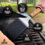 BBQ-Aid Grill Brush and Scraper for Barbecue - Grill Brush for Outdoor Grill with Extended, Large Wooden Handle and