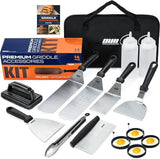 Flat Top Griddle Accessories Set for Blackstone and Camp Chef Griddle - 14 Pieces Set with Griddle Cleaning Kit & Carry Bag!