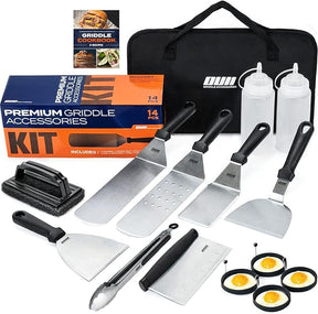 Flat Top Griddle Accessories Set for Blackstone and Camp Chef Griddle - 14 Pieces Set with Griddle Cleaning Kit & Carry Bag!