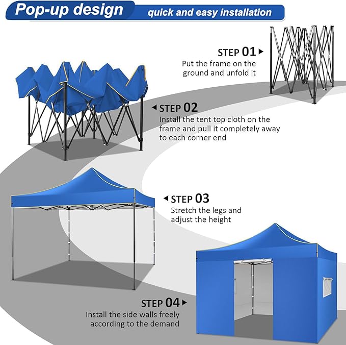 COBIZI 10x10 Heavy Duty Pop up Canopy with 4 Removable Sidewalls, Canopy Tent with Portable Bag, Ez Pop up Tent Commercial