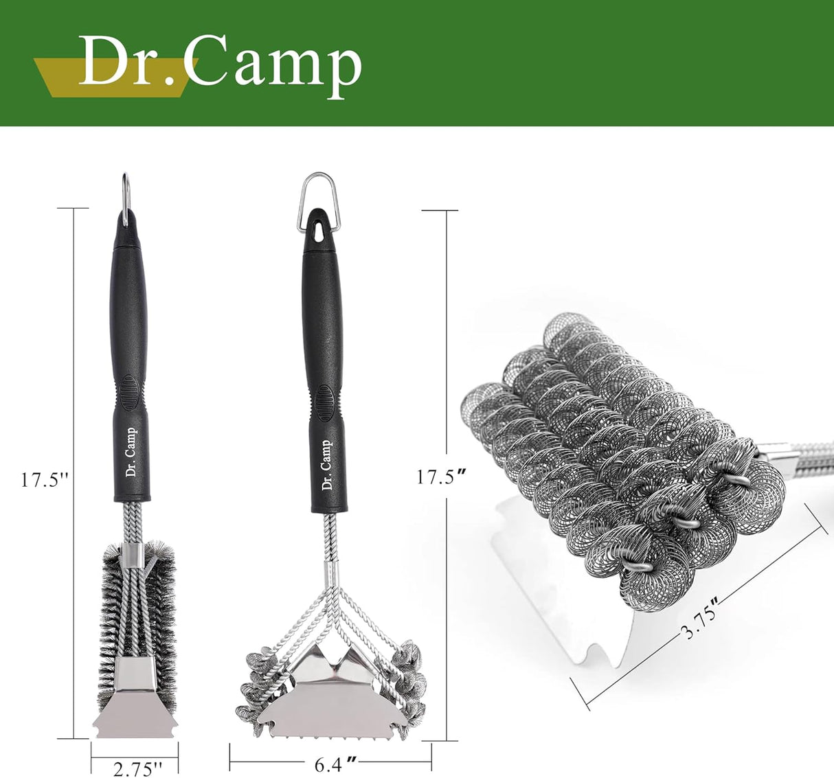 2 PCS Stainless Steel BBQ Grill Brush,BBQ Brush,Grill Scraper, Grill Brush for Outdoot,Grill Cleaning Brush, Barbecue Tool