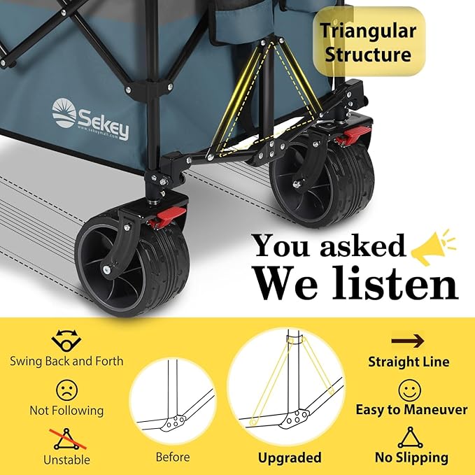 Sekey 48''L Collapsible Foldable Extended Wagon with 440lbs Weight Capacity, Heavy Duty 300L Folding Utility Garden Cart