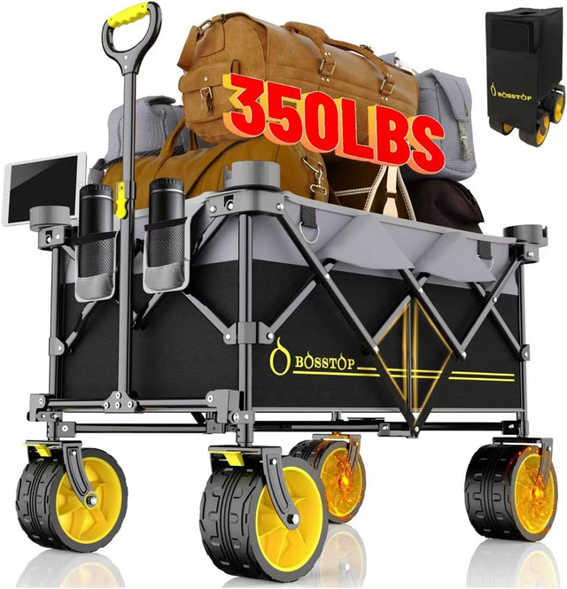 Collapsible Extended Wagon with Big All-Terrain Wheels 350LB& Oversized Outdoor Heavy Duty Utility Garden Cart Foldable