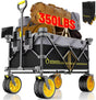 Collapsible Extended Wagon with Big All-Terrain Wheels 350LB& Oversized Outdoor Heavy Duty Utility Garden Cart Foldable