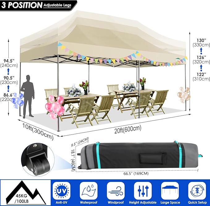 COBIZI 10x20 Canopy with Sidewalls, Heavy Duty Party Tent Pop up carpas para Fiestas, Tents for Parties, Wedding, Outdoor