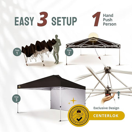 CROWN SHADES 12x12 Pop Up Canopy Tent Instant Commercial with 150D Silver Coated Fabric Including 1 Removable Sidewall, 4