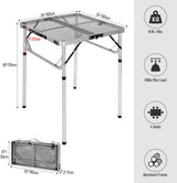 REDCAMP 24" Square Folding Grill Table for Outside, Lightweight Portable Metal Aluminum Outdoor Grill Table with Adjustable
