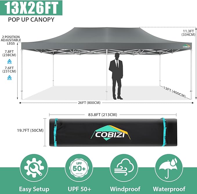 COBIZI 13x26 Pop Up Tent 13x26 Canopy with Sidewalls Heavy Duty Canopy Party Tent for Parties, Outdoor Wedding Large Event