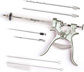 Meat Injector Syringe Stainless Steel Outdoor Meat Kit Marinade Flavor Food Injector Syringes with 4 Marinades Needles Grill