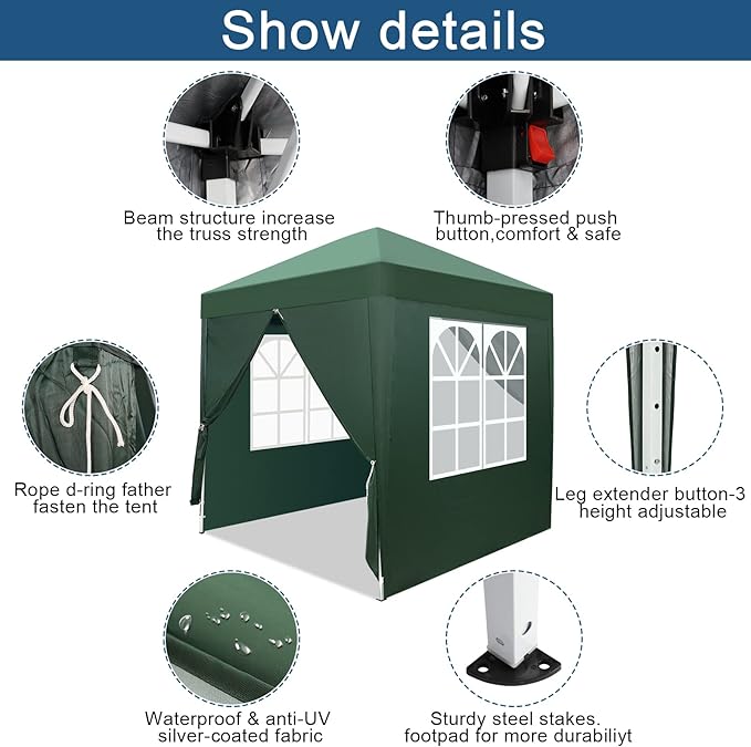 Outvita 6.5x6.5ft Pop Up Canopy Tent, Outdoor Instant Shelter Folding Canopy with 4 Side Walls and Carry Bag for Commercial