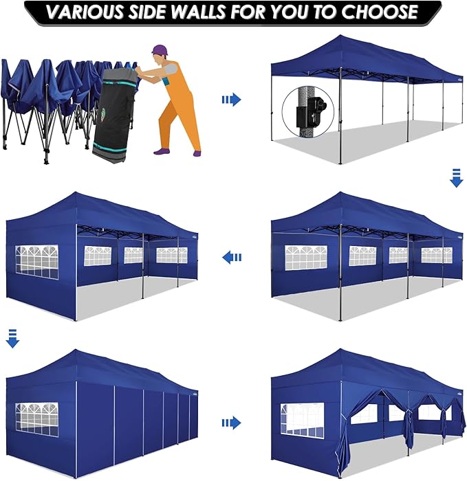 COBIZI 10x30 Pop up Canopy Tent 10x30 Canopy with Sidewalls, Heavy Duty Party Tent Tents for Parties, Foldable UPF 50+