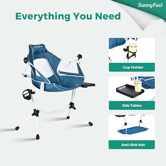 SUNNYFEEL Hammock Camping Chair, Oversized Swinging Camping Chair, Portable Hammock Chairs with Cup Holder, Beach Mat, MAX