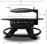 Red Mountain Valley 47" Outdoor Fire Pit with Adjustable Grill, 2-in-1 Metal Outdoor Fireplaces, Large Patio Wood Burning