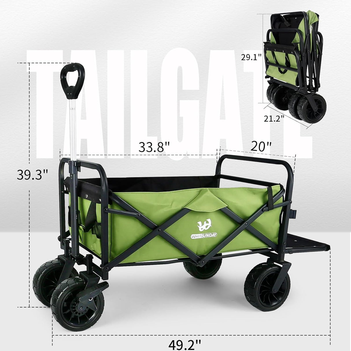 Whitsunday Collapsible Wagon with Tailgate for Camping Outdoor (Green, No Table), alternate view 6