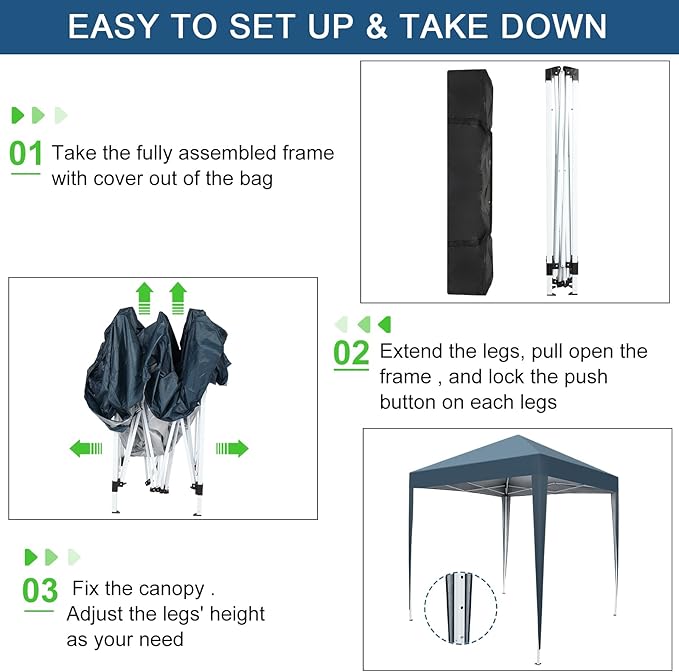 Outvita 6.5x6.5ft Pop Up Canopy Tent, Outdoor Instant Shelter Folding Canopy with Carry Bag for Commercial Events, Party,