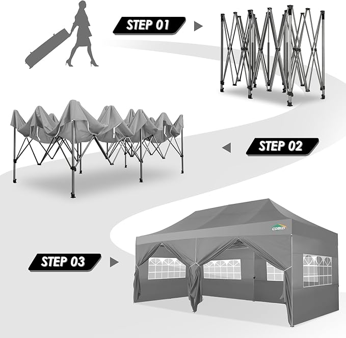 COBIZI 10x20 Canopy with Sidewalls, Heavy Duty Party Tent Pop up carpas para Fiestas, Tents for Parties, Wedding, Outdoor Ez