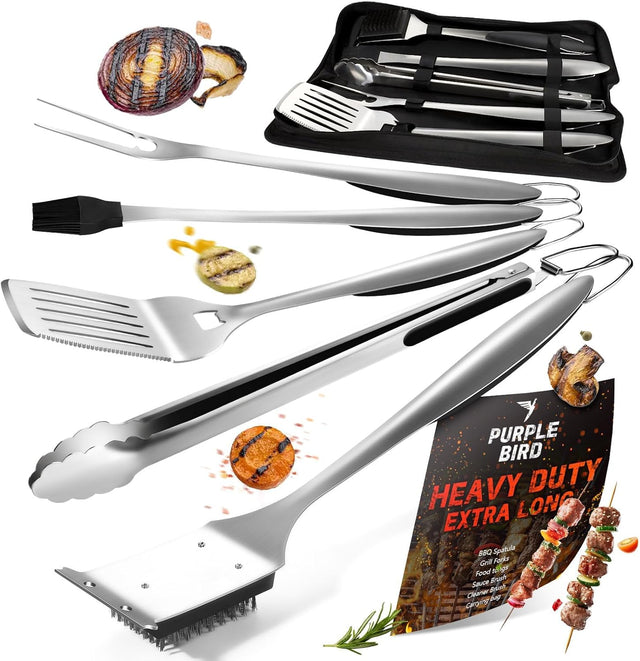 PURPLEBIRD Grill Set for Outdoor Grill 6 pcs - Heavy Duty Grilling Tools Set with Extra Long Handle, Stainless Grilling