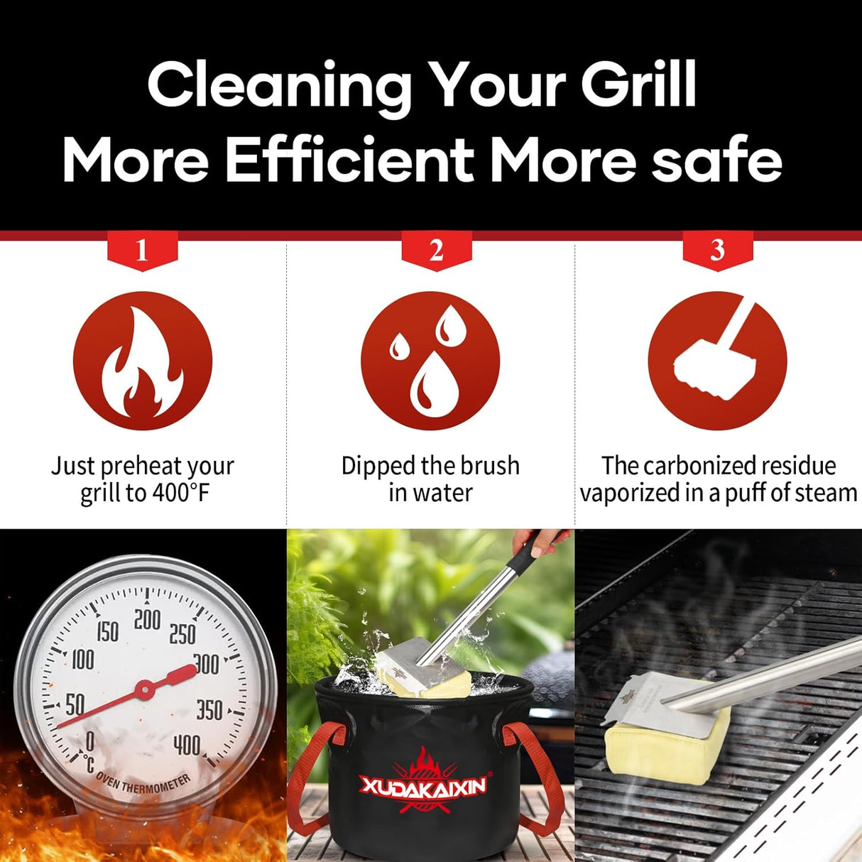 Grill Brush Bristle Free,BBQ Replaceable Scraper Cleaning Head,Safe Grill Accessories for Cast Iron Grates/Porcelain/Weber