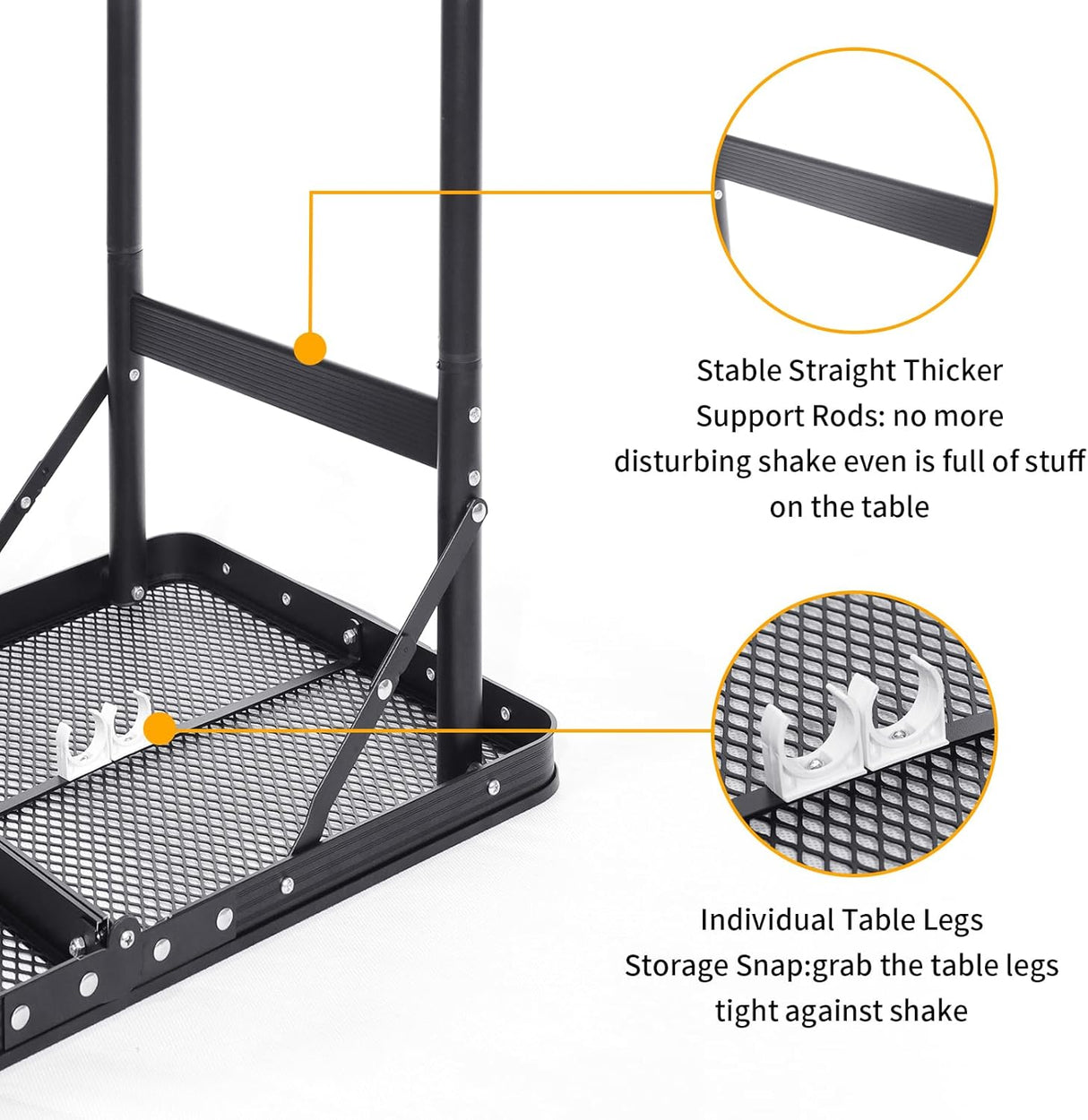 Small Folding Table 2FT Grill Table Foldable Camping Table Picnic Portable Mesh 2 Height Adjustable Outdoor Beach BBQ Black