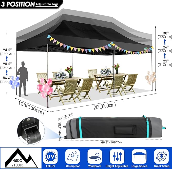 COBIZI 10x20 Canopy with Sidewalls, Heavy duty Party Tent Pop up carpas para fiestas, Tents for Parties, wedding, Outdoor Ez