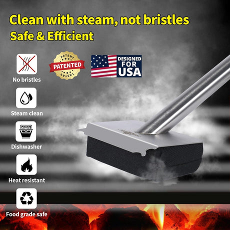 Steam Grill Brush Bristle Free,[Ultra Safe & Efficient] Grill Cleaner for Outdoor Grill,BBQ Replaceable Scraper Cleaning