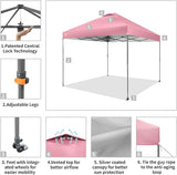 CROWN SHADES Adjustable Height on The Fly, 10x10 Pop Up Canopy - Beach Tent with One Push Setup - Easy Outdoor Sun Shade for