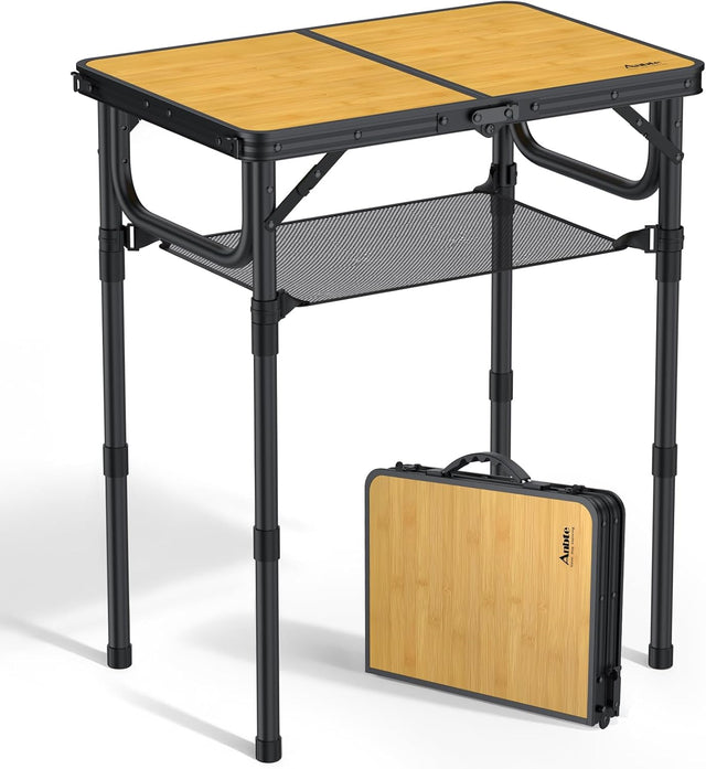 2ft Camping Table Foldable with Storage Net, 3 Adjustable Heights Aluminum Small Folding Table, Lightweight, Portable