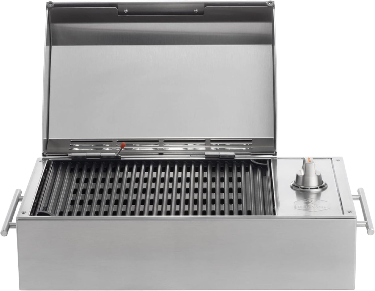 Kenyon B70200 City Grill, Portable Grill, Stainless Steel, Single Burner, Knob Control, Faceted Lid, UL Approved For Use
