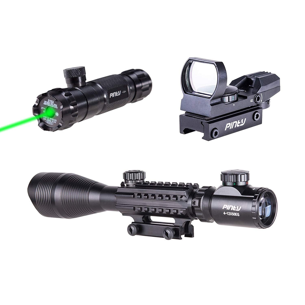 Pinty Nova 3-in-1 4-12x50 SFP Rifle Scope Combo, Green Laser, alternate view 9