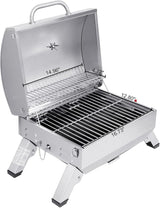Royal Gourmet GT1001 Stainless Steel Portable Grill, 10000 BTU BBQ Tabletop Gas Grill with Folding Legs and Lockable Lid,