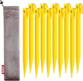 10-Pack Plastic Tent Stakes - 7-Inch Heavy Duty Canopy Anchoring Pegs for Camping, Gardening, Landscaping, Backpacking -