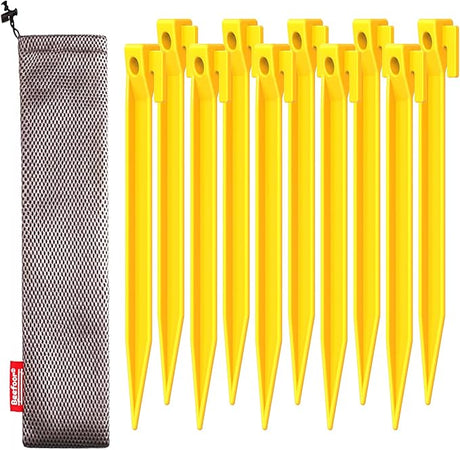 10-Pack Plastic Tent Stakes - 7-Inch Heavy Duty Canopy Anchoring Pegs for Camping, Gardening, Landscaping, Backpacking -