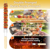 Skewers for Grilling, 17" (6 Pcs) Wooden Handle Double Pronged Stainless Steel Flat Kabob Skewers with Push Bar, Reusable