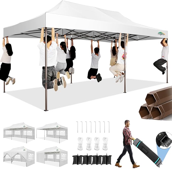 COBIZI 10x20 Pop Up Canopy Tent Heavy Duty with 6 Removable Sidewalls, Commercial Heavy Duty Pop Up Tent for Parties All