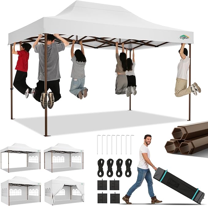 COBIZI 10x15 Pop Up Canopy Tent Heavy Duty with Sidewall, Commercial Outdoor Easy Pop Up Gazebo for Party Wedding All