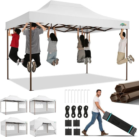COBIZI 10x15 Pop Up Canopy Tent Heavy Duty with Sidewall, Commercial Outdoor Easy Pop Up Gazebo for Party Wedding All