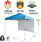 CROWN SHADES 10x10 Pop Up Canopy with 1 Side Wall - Beach Tent with One Push Setup - Outdoor Sun Shade for Events, Parties,